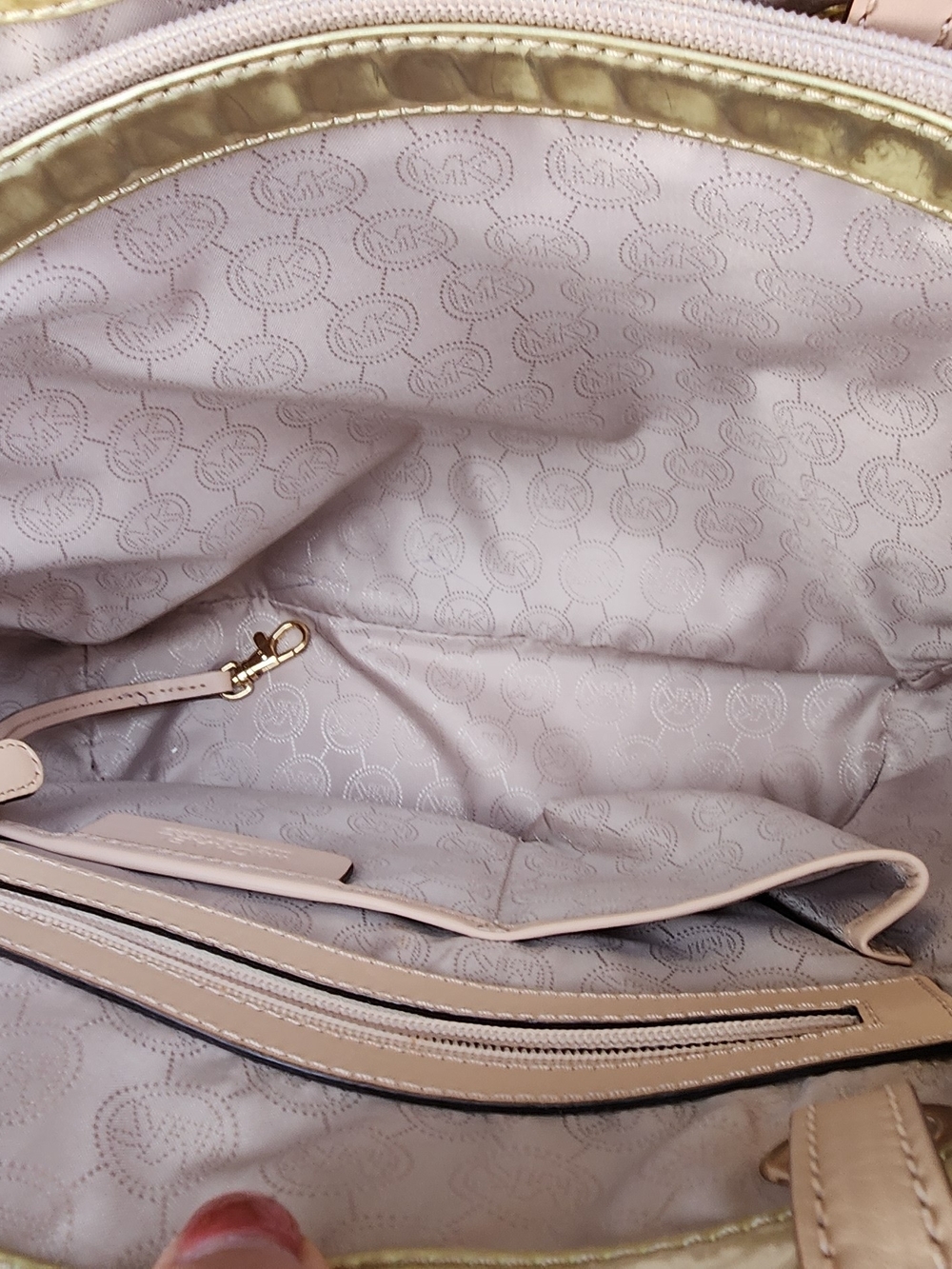 Michael Kors Gold Logo-Print Tote with Blush Handles and Fob - Picture 8 of 13